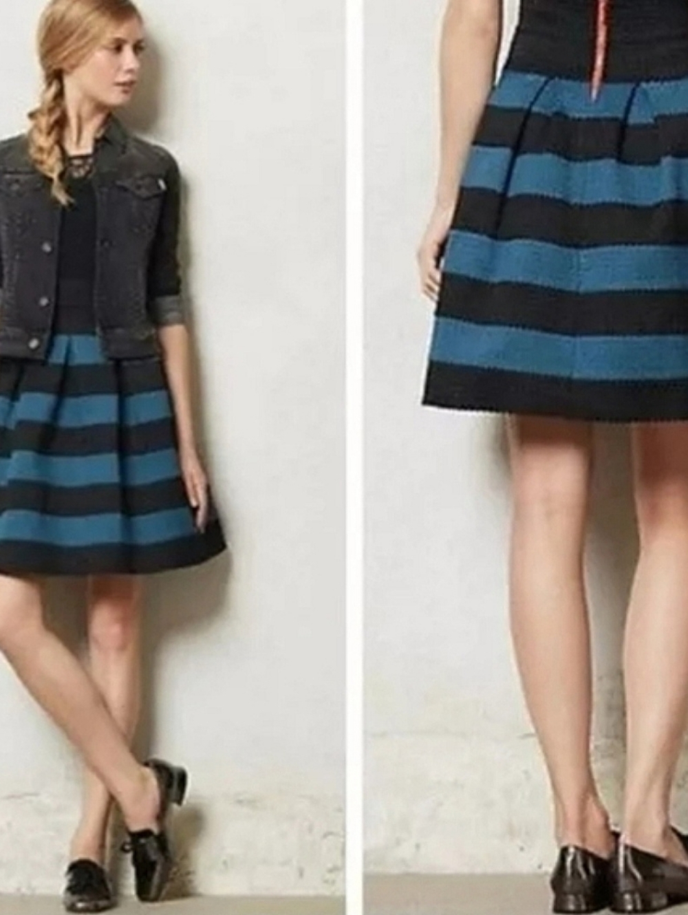 Girls From Savoy Anthropologie Striped Ponte Bell Skirt Sz Med Blue Black